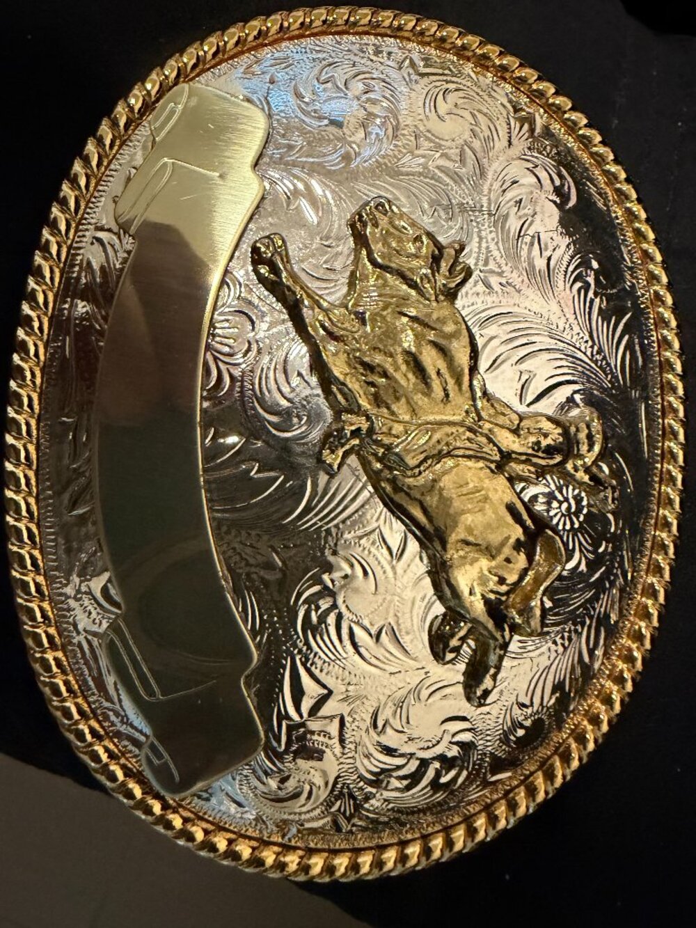 new unblemished and ready for engraving bull rider trophy buckle